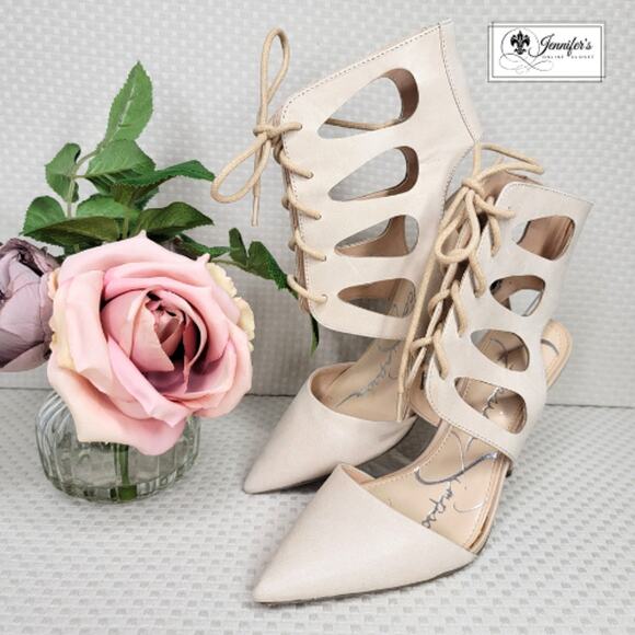 3/$25 Jessica Simpson Bisque Cecerre Lace Up Cut Out Heels - Picture 1 of 14